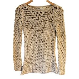 Berretti Made In Italy Women’s Open Knit Wool Alpaca Blend Dark Tan Sweater Sz S
